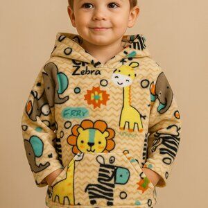 Toddler Fleece Hoodie, Zoo Animal Print Pullover, Soft Warm Jungle Theme Fleece